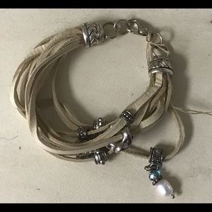 Beige Leather Wrap Bracelet